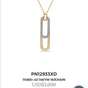14KYW Two Tone “ Paper Clip “ Diamond Pendant by Bassali